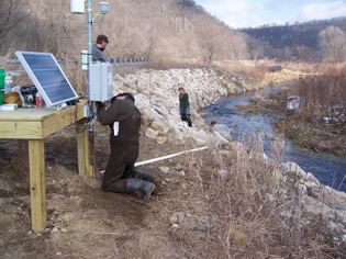 Winona State University students monitor a watershed stream.