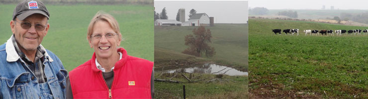 LEFT: Laverne and Arlene Nelson. CENTER: One of the Nelson's five ponds. RIGHT: Managed grazing is part of the Nelson's farm plan.